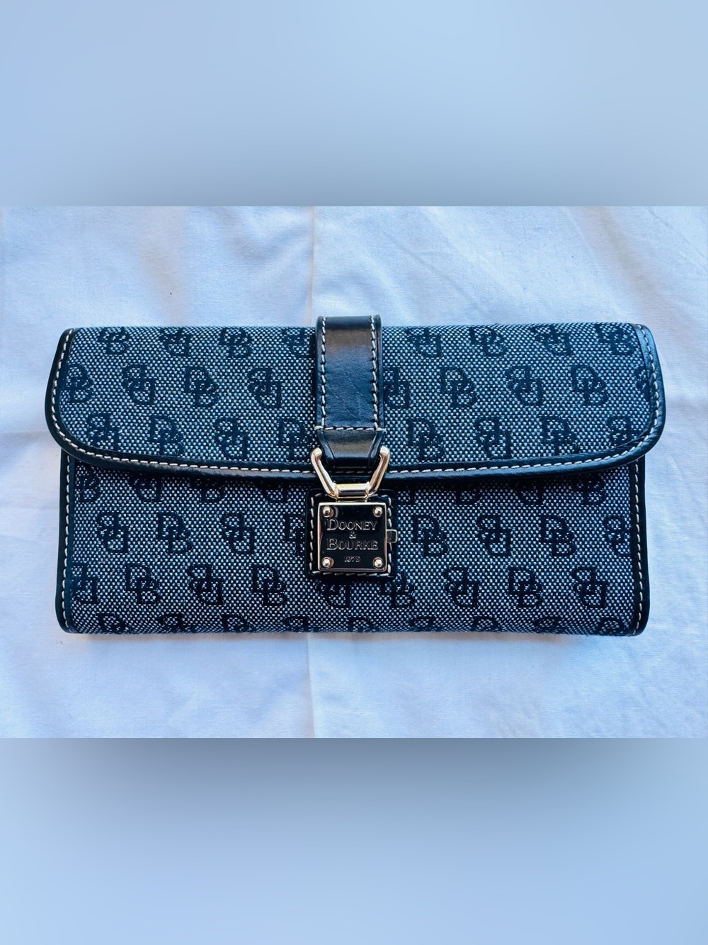 Dooney & Bourke Navy Logo Jacquard Clutch with Black Trim